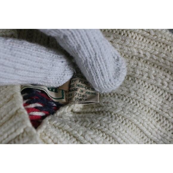 L.L.Bean Cropped Sweater Womens M White Funnel Neck Cable Knit Hong Kong Vintage - Picture 6 of 8